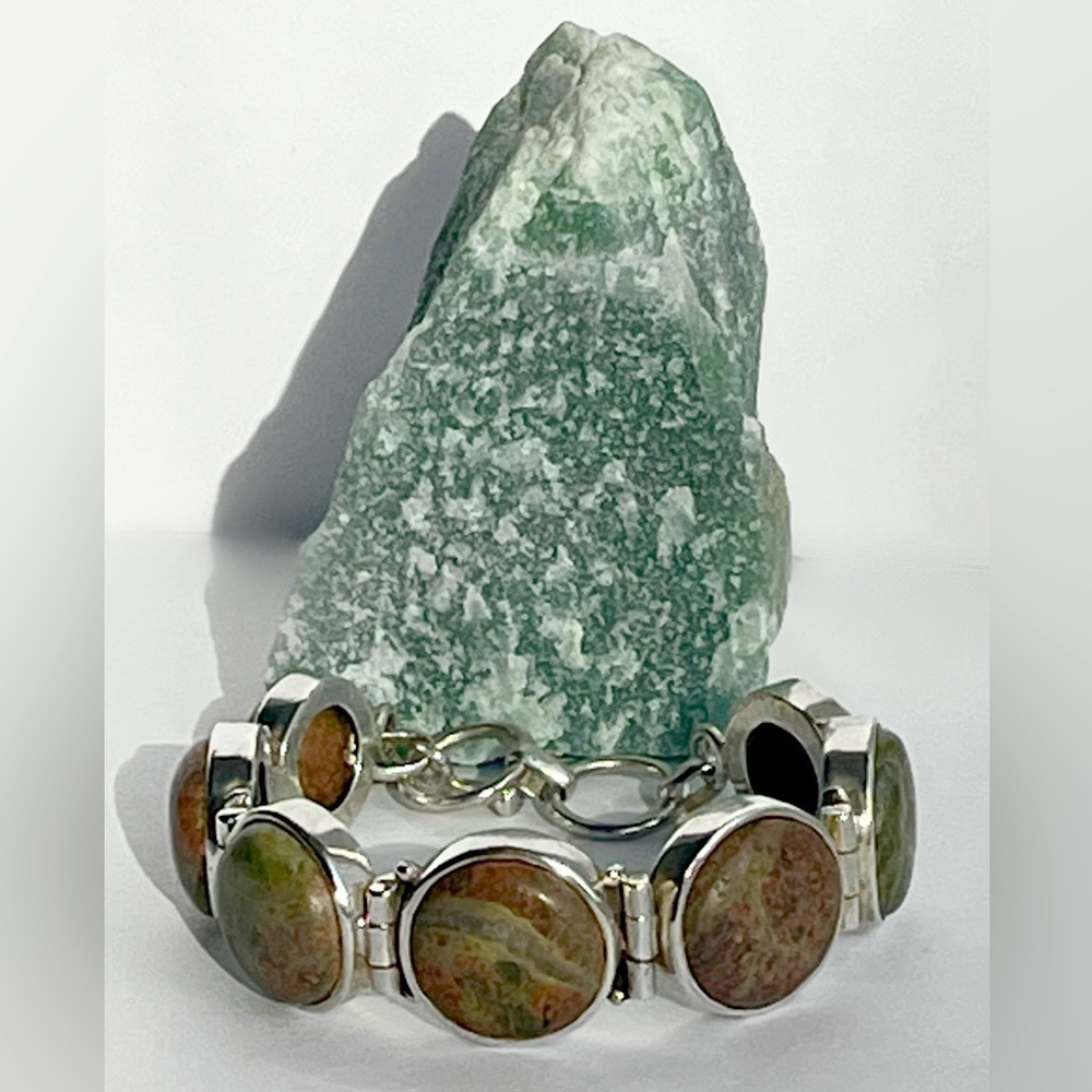 Sterling Silver & Unakite Bracelet